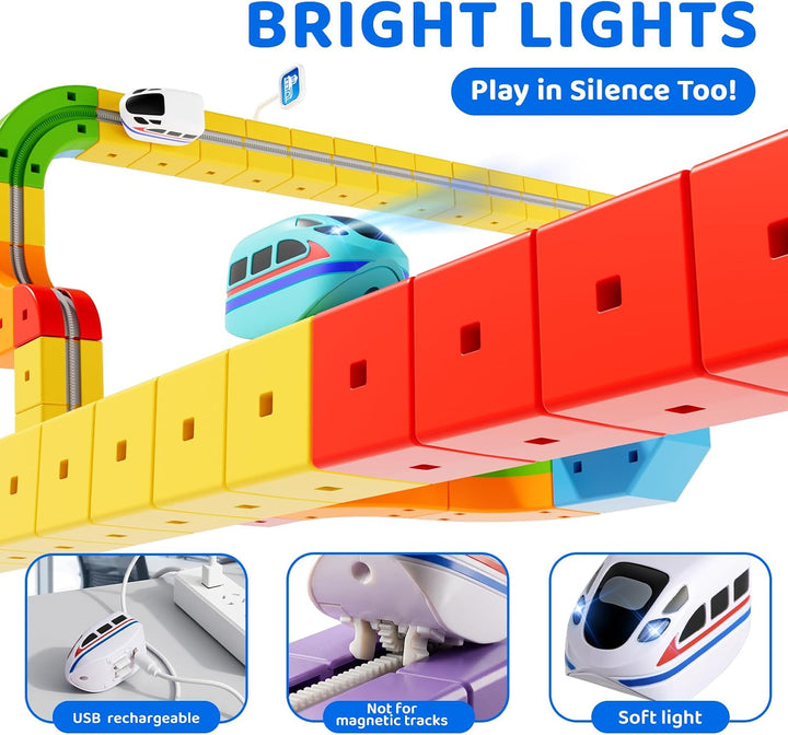 KlickRail Elektrisches Eisenbahnset: Flexible Rennbahn, 32-teilig mit motorisierten Autos &amp; gravitat