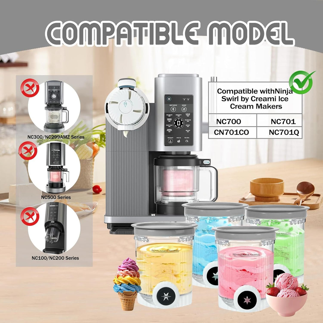 4 Stück Ersatz für Ninja Creami Swirl Behälter NC701EU 480ML BPA-Frei und Spülmaschinenfest Becher k