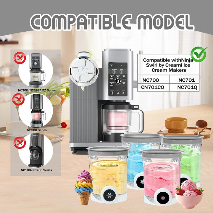 4 Stück Ersatz für Ninja Creami Swirl Behälter NC701EU 480ML BPA-Frei und Spülmaschinenfest Becher k