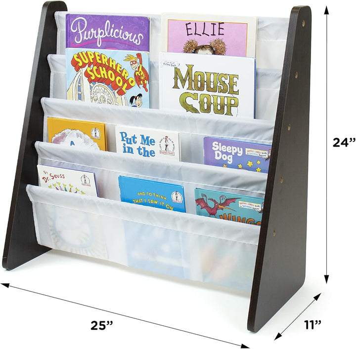 Humble Crew Kinder-Bücherregal aus Holz mit 4 Taschen, Espresso und Weiss Espresso/Weiss, Espresso/W