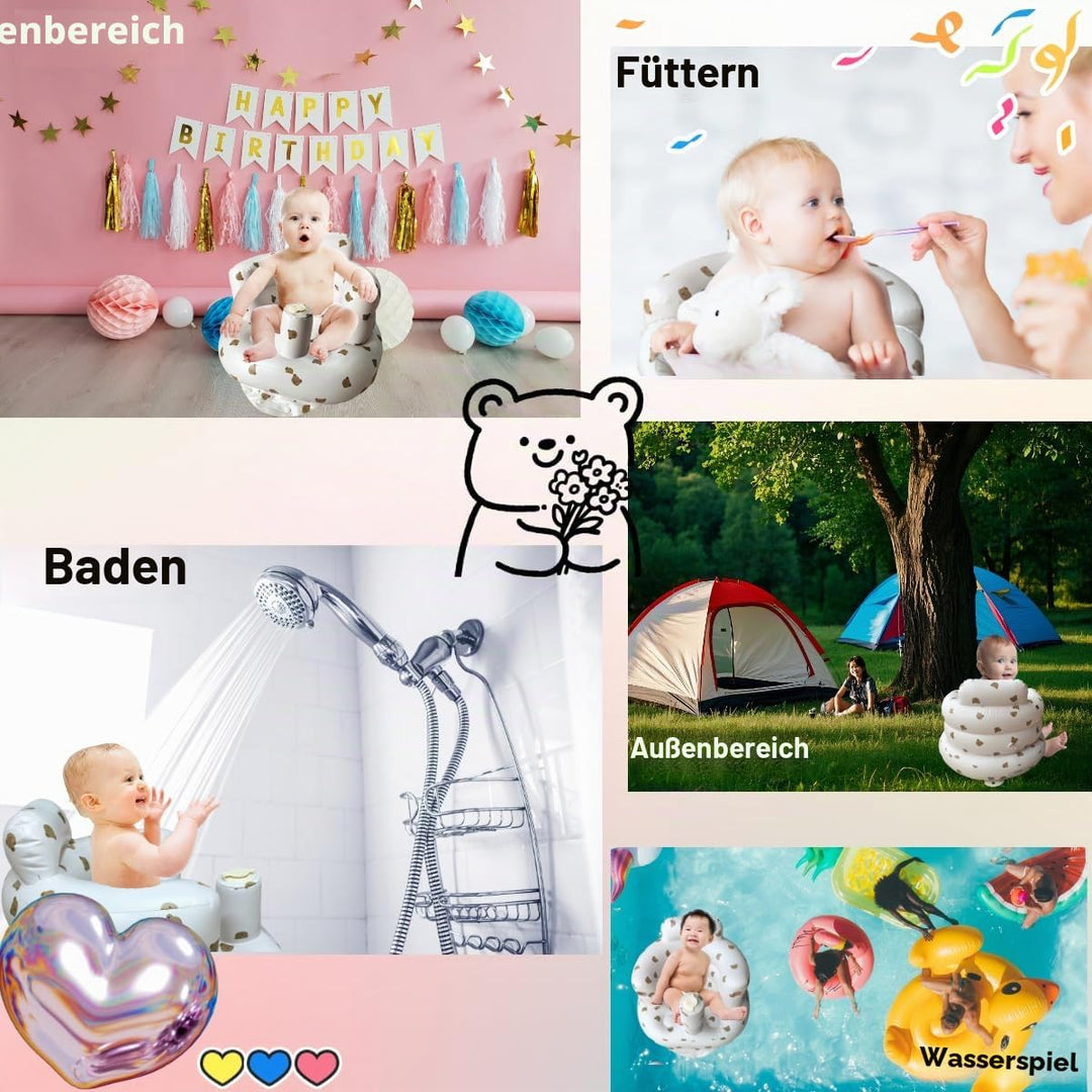 Aufblasbarer Babysitz für Babys im Alter von 4–24 Monaten, integrierte Luftpumpe, Rückenstütze für K