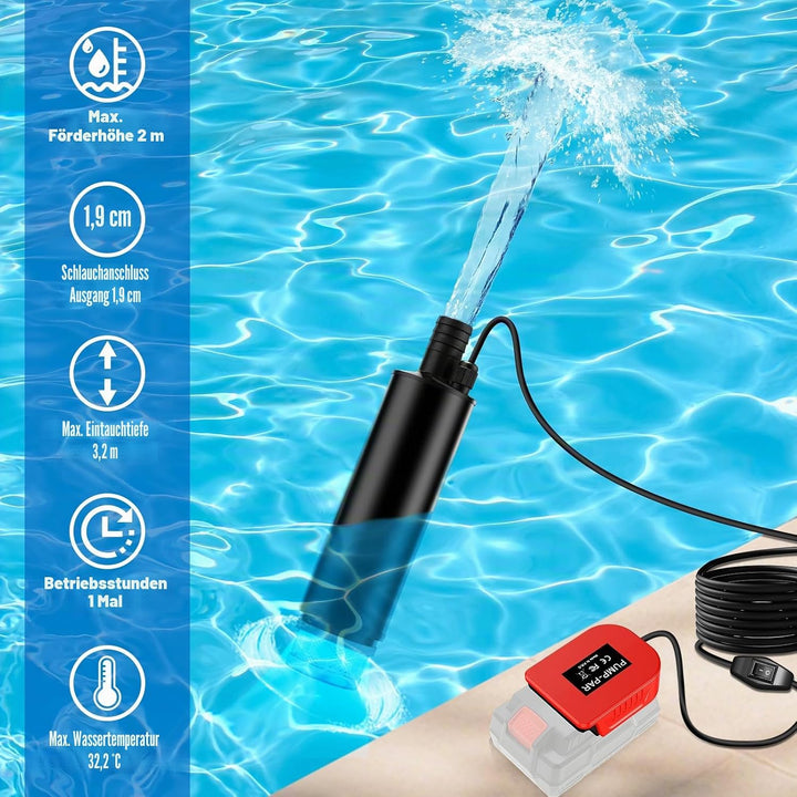 Tauchpumpe für Parkside Akku 20V Schmutzwasserpumpe Wasserpumpe Flachwasserpumpe Saugpumpe Absaugpum