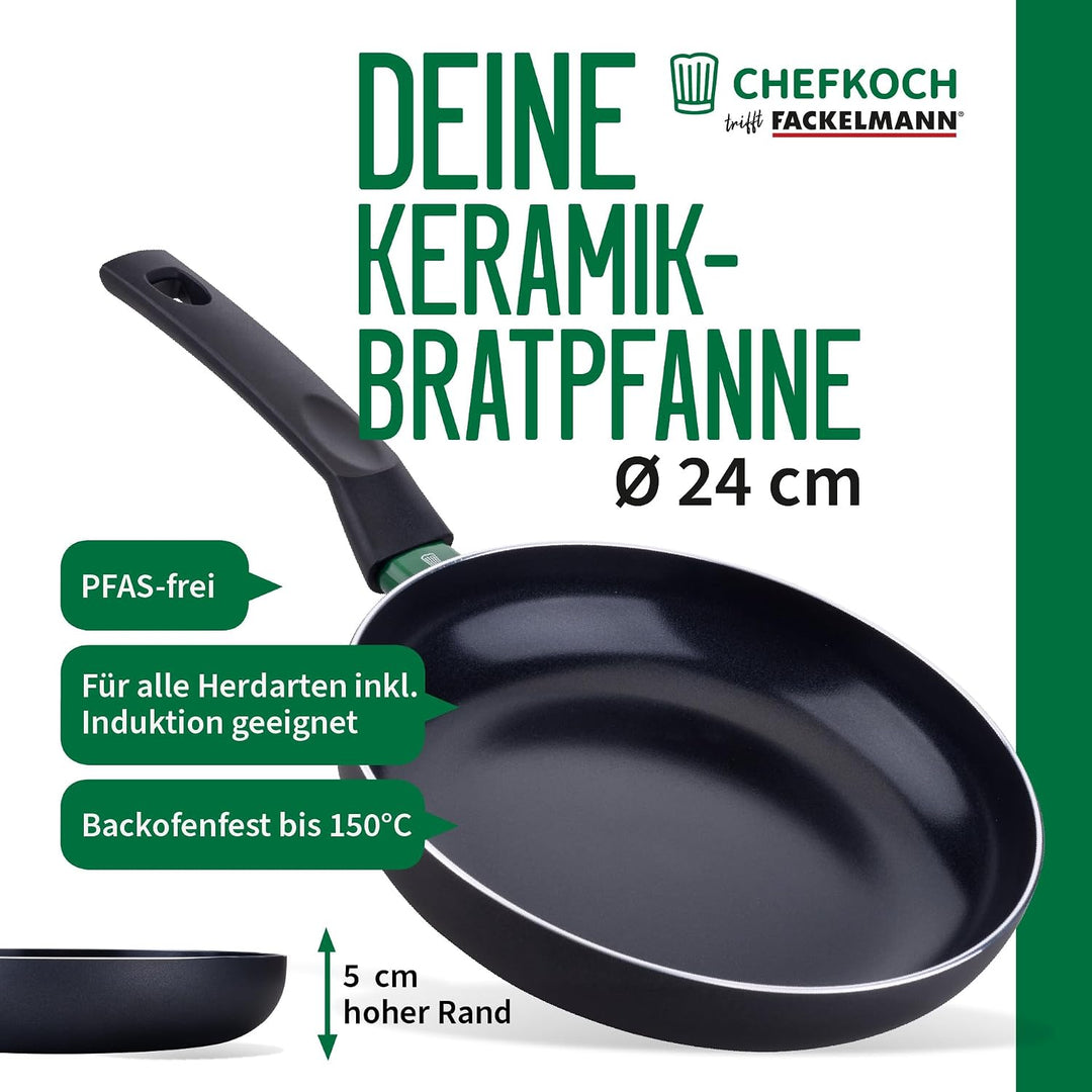 FACKELMANN Chefkoch Aluminium-Pfanne Ø24 cm Bielefeld mit Keramik-Antihaft-Beschichtung – Bratpfanne