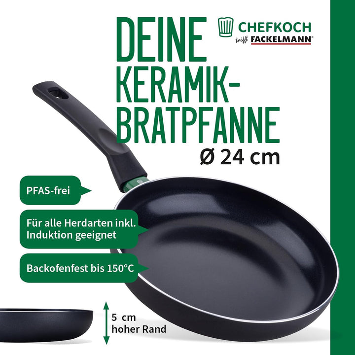 FACKELMANN Chefkoch Aluminium-Pfanne Ø24 cm Bielefeld mit Keramik-Antihaft-Beschichtung – Bratpfanne