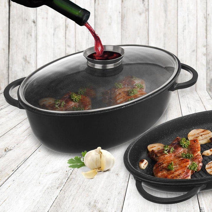 Orion Group Bräter Induktion mit Granitbeschichtung | Bratentopf Schmortopf mit Deckel Grilltopf Gri