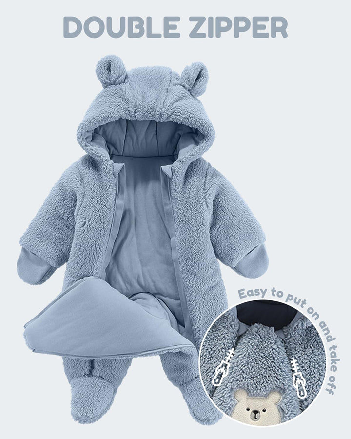 WYTbaby Baby Overall Winter Fleece Warm Schneeanzug Baby Romper Mit Kapuze Für Jungen Mädchen 0-12 M