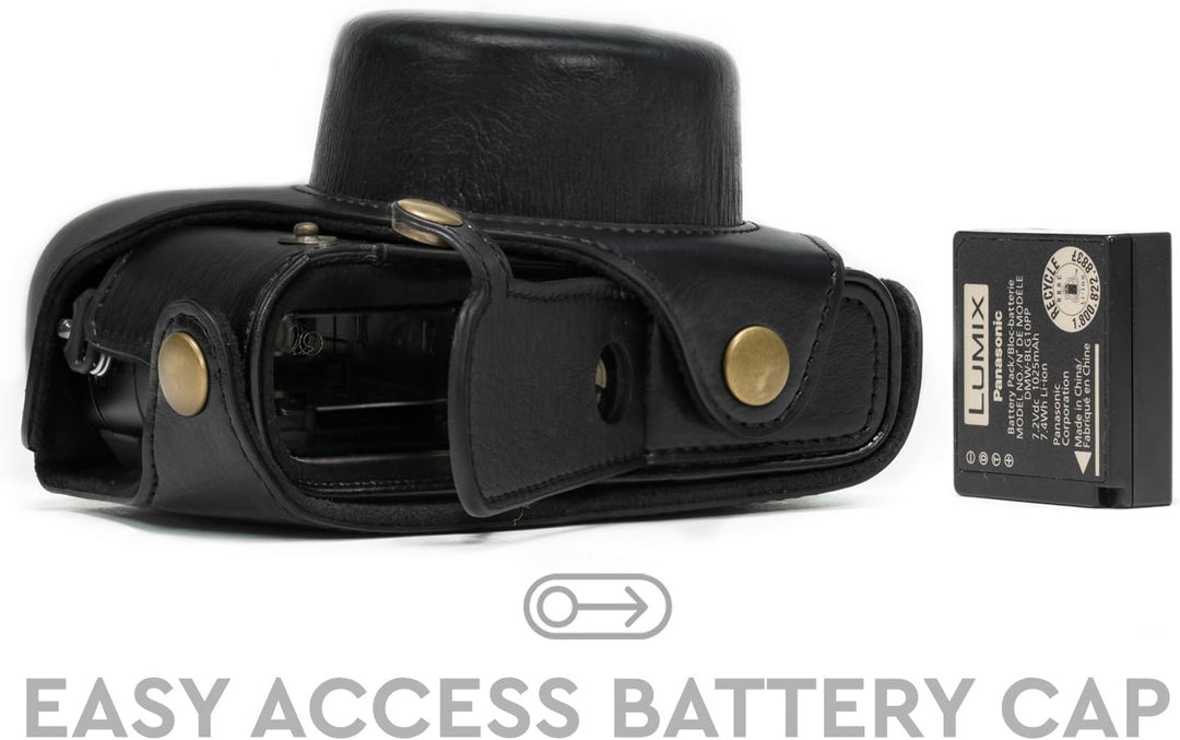 MegaGear Panasonic Lumix DMC-LX100 Ever Ready Leder Kamera-Case mit Trageriemen und Batteriezugang s