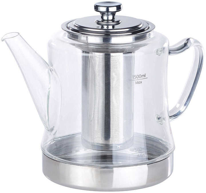 Rosenstein & Söhne Teekocher: 2in1-Glas-Teebereiter & Teekanne für alle Herde, auch Induktion, 1,5 l