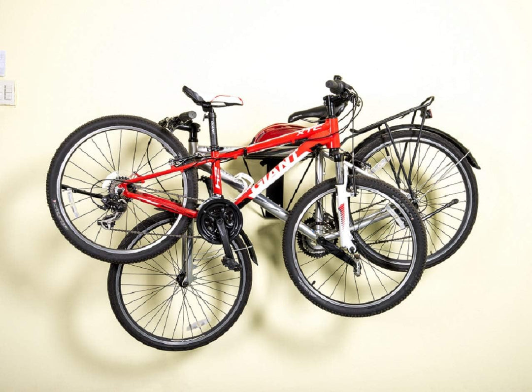 Lemodo Wandhalter für 2 Fahrräder, Fahrradhalterung klappbar mit Ablage, stabile Metall-Wandbefestig