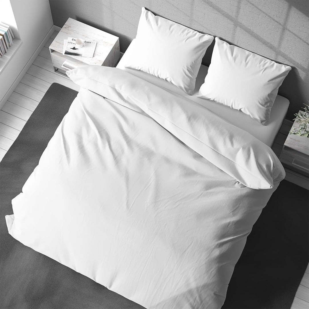 Visaggio Baumwolle Bettwäsche 220x240 cm Einfarbige Bettbezug Garnitur Schlafzimmer Set Weiss 240 x