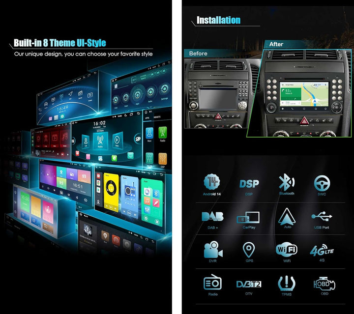 Android 12 Autoradio 8-Kern 4GB RAM+64GB ROM für Mercedes-Benz SLK Klasse R171 SLK200 SLK280 Unterst