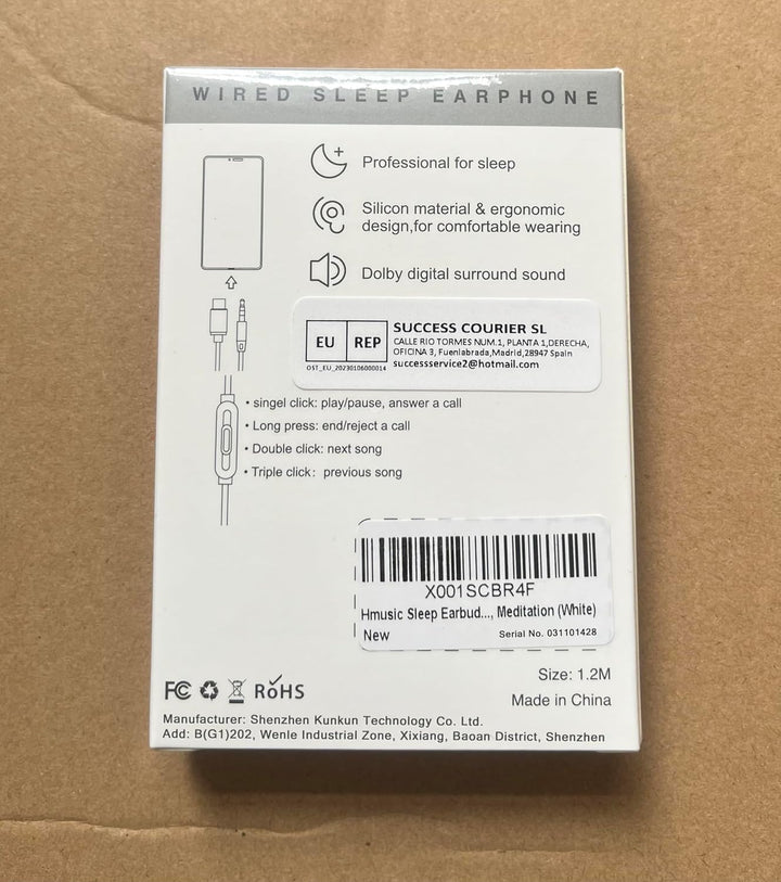 Hmusic Schlafkopfhörer, 30dB Geräuschisolierung, 2g leicht, USB C Komfortable Schlaf-Ohrhörer, flach