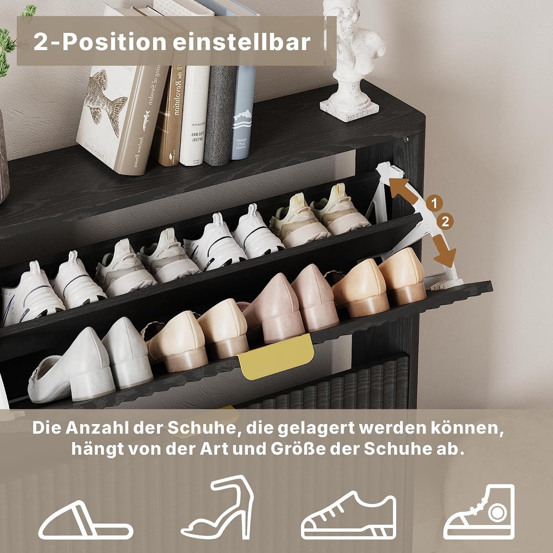 Schuhschrank, Schuhkipper mit 2 Klappen, Schuhregal Schmal, versteckte Schuhaufbewahrung, Schuhschra