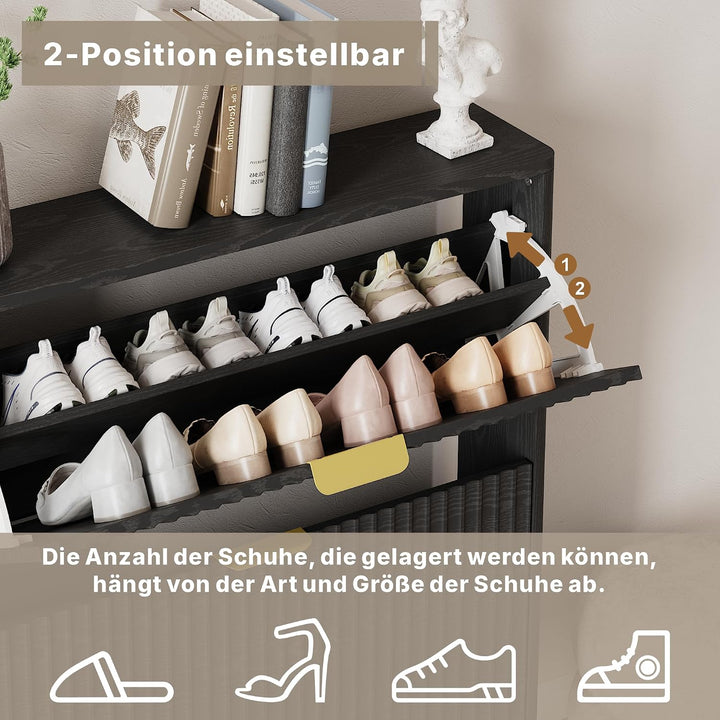 Schuhschrank, Schuhkipper mit 2 Klappen, Schuhregal Schmal, versteckte Schuhaufbewahrung, Schuhschra