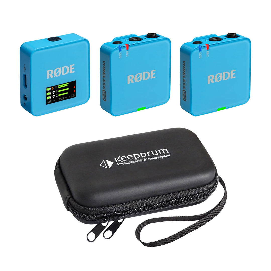 Rode Wireless GO Gen 3 Drahtloses 2-Kanal Mikrofon-Funksystem Blau mit keepdrum Softcase, Blau