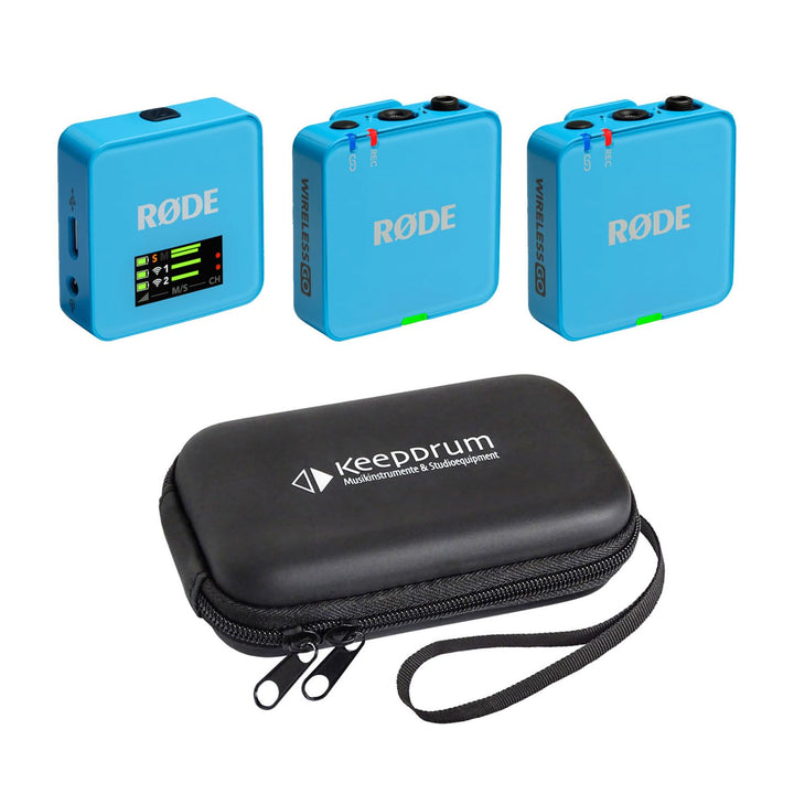 Rode Wireless GO Gen 3 Drahtloses 2-Kanal Mikrofon-Funksystem Blau mit keepdrum Softcase, Blau