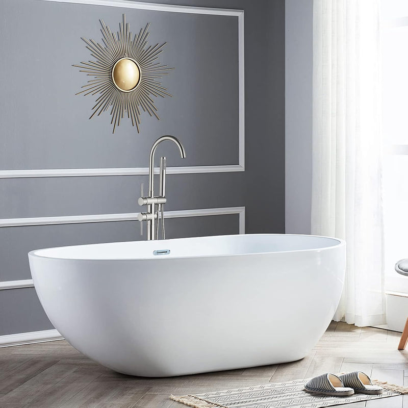 Rozin Freistehende Badewannen Armatur Nickel Gebürstet Messing Wasserhahn 2 Griffe 360°Drehbarer Aus
