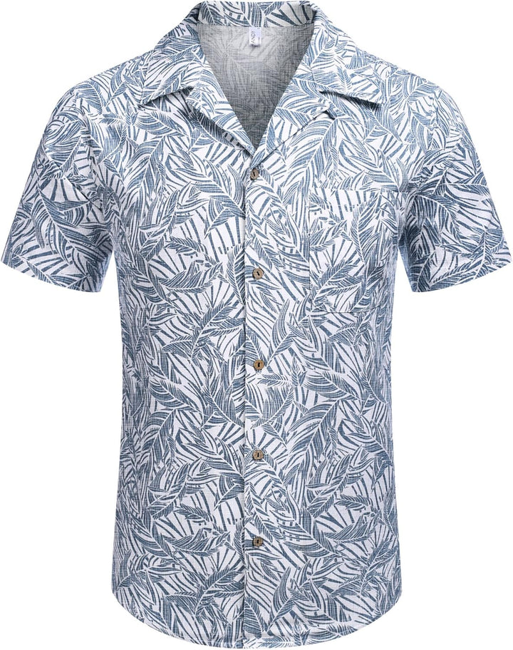COOFANDY Leinenhemd Herren Hemd Sommer Kurzarm Herrenhemd Freizeit Sommer Hemden Einfarbig Basic Bea
