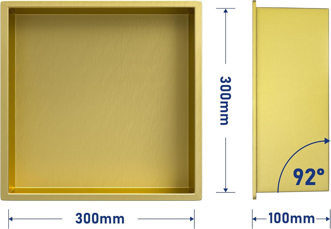 Wandnische 304 Edelstahl 30 cm × 30 cm × 10 cm Duschnische Gold für Badezimmeraufbewahrung Keine Fli
