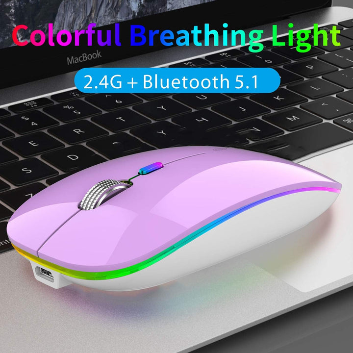 Uiosmuph Bluetooth Maus Kabellose, LED Funkmaus wiederaufladbar Leise Wireless Mouse 2.4GHz Kabellos