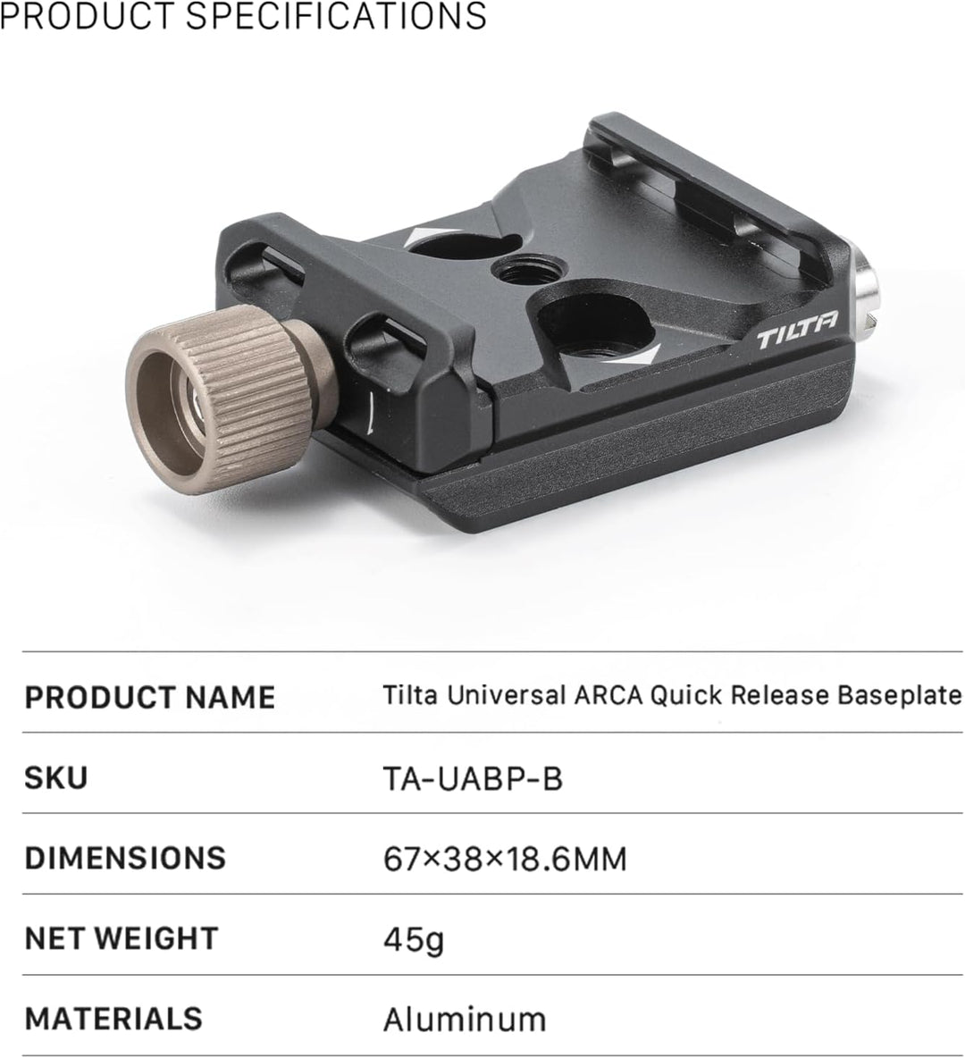 Tilta Universal ARCA Schnellwechsel-Grundplatte, kompatibel mit 38 mm Arca-Swiss Schnellspann-Empfän