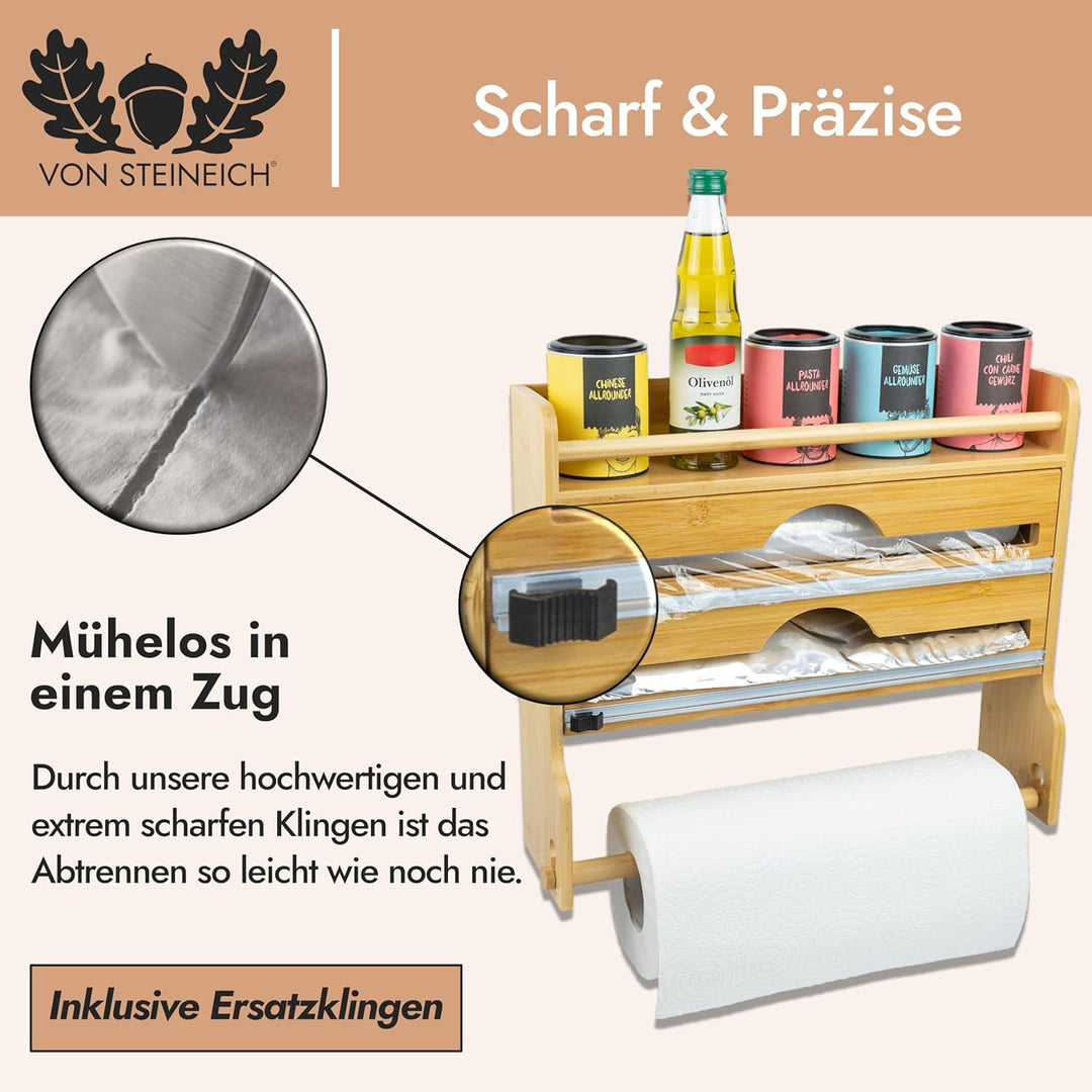 Küchenrollenhalter aus Holz [ohne Bohren] Wandrollenhalter für Küchenrolle, Alufolie &amp; Frischhaltefo