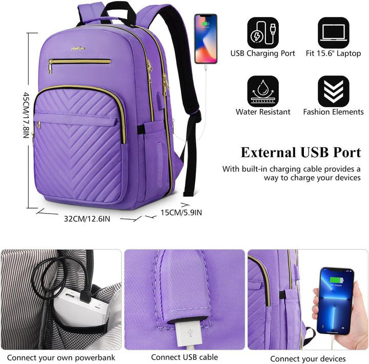YAMTION Rucksack Damen,Schulrucksack Mädchen Teenager Schultasche Frauen 15.6 Zoll Laptop Rucksack m