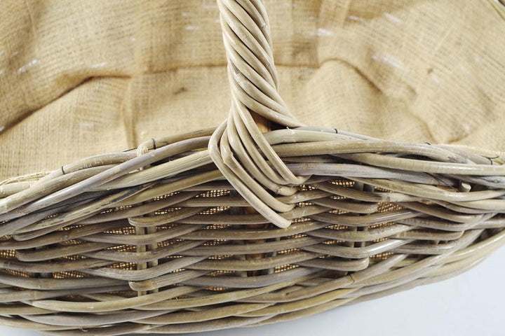 Kobolo Holzkorb für Kaminholz oval Kubu grey aus Rattan mit Henkel und Jute ausgeschlagen Grau Jute,