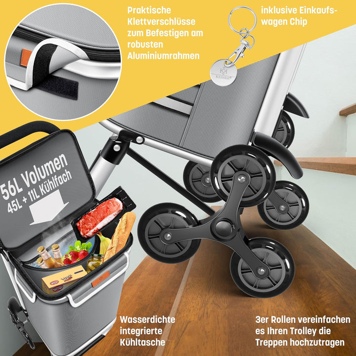 KESSER® Einkaufstrolley Treppensteiger mit Kühlfach klappbar mit 56L Kapazität und belastbar bis 50k