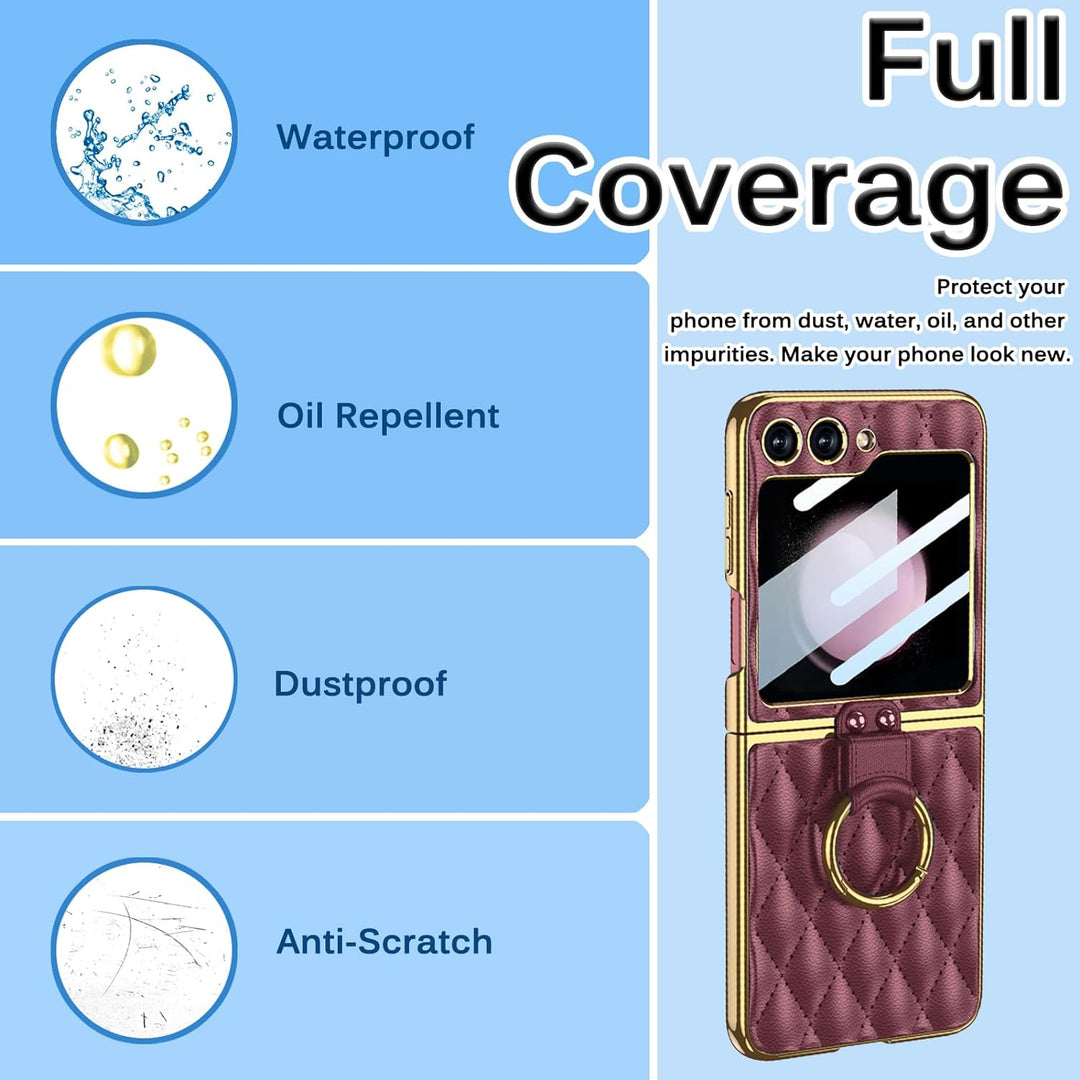Miimall Lederhülle Kompatibel mit Samsung Galaxy Z Flip 5 Hülle mit Kameraschutz, Z Flip 5 Case mit