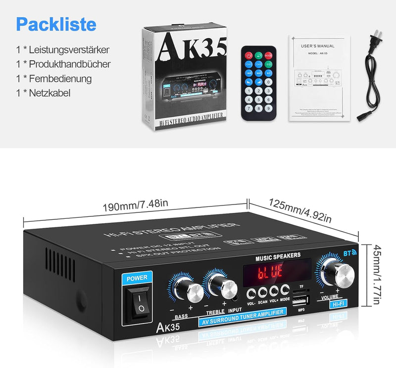 AK35 HiFi Stereo Amplifier Bluetooth 5.0 Digital Mini-Verstärker 300W 2.0-Kanal HiFi-Leistungsverstä