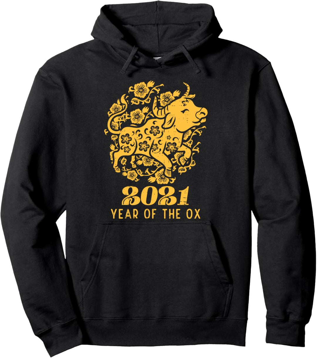 2021 Year Of The Ox Flowers Cute Lunar Chinese Zodiac Gift Pullover Hoodie
