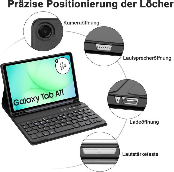 IVEOPPE Hülle mit Tastatur für Samsung Galaxy Tab A11 8.7", Tastatur für Samsung Tablet A11 2025, Ma