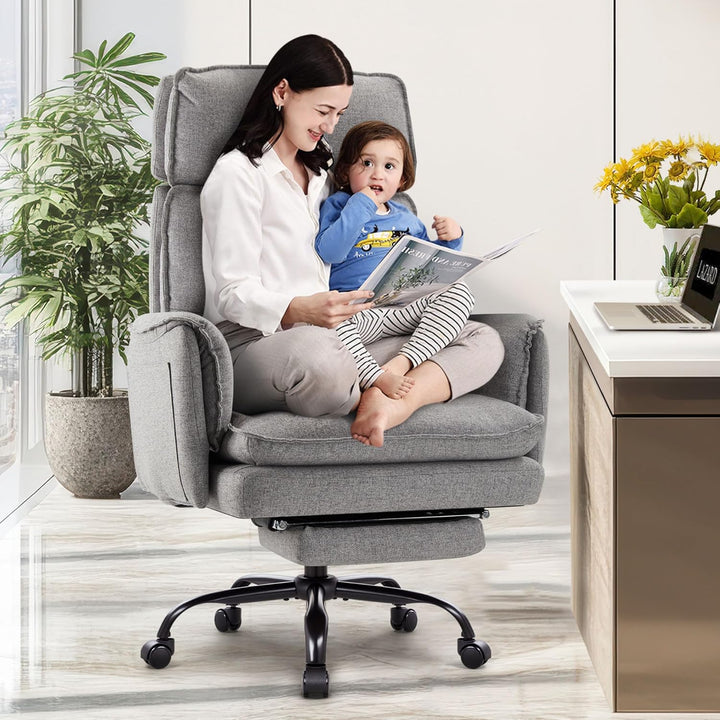 IWMH Ergonomischer Bürostuhl 227kg, XXL Stoff Chefsessel mit Fussstütze Schreibtischstuhl mit höhenv