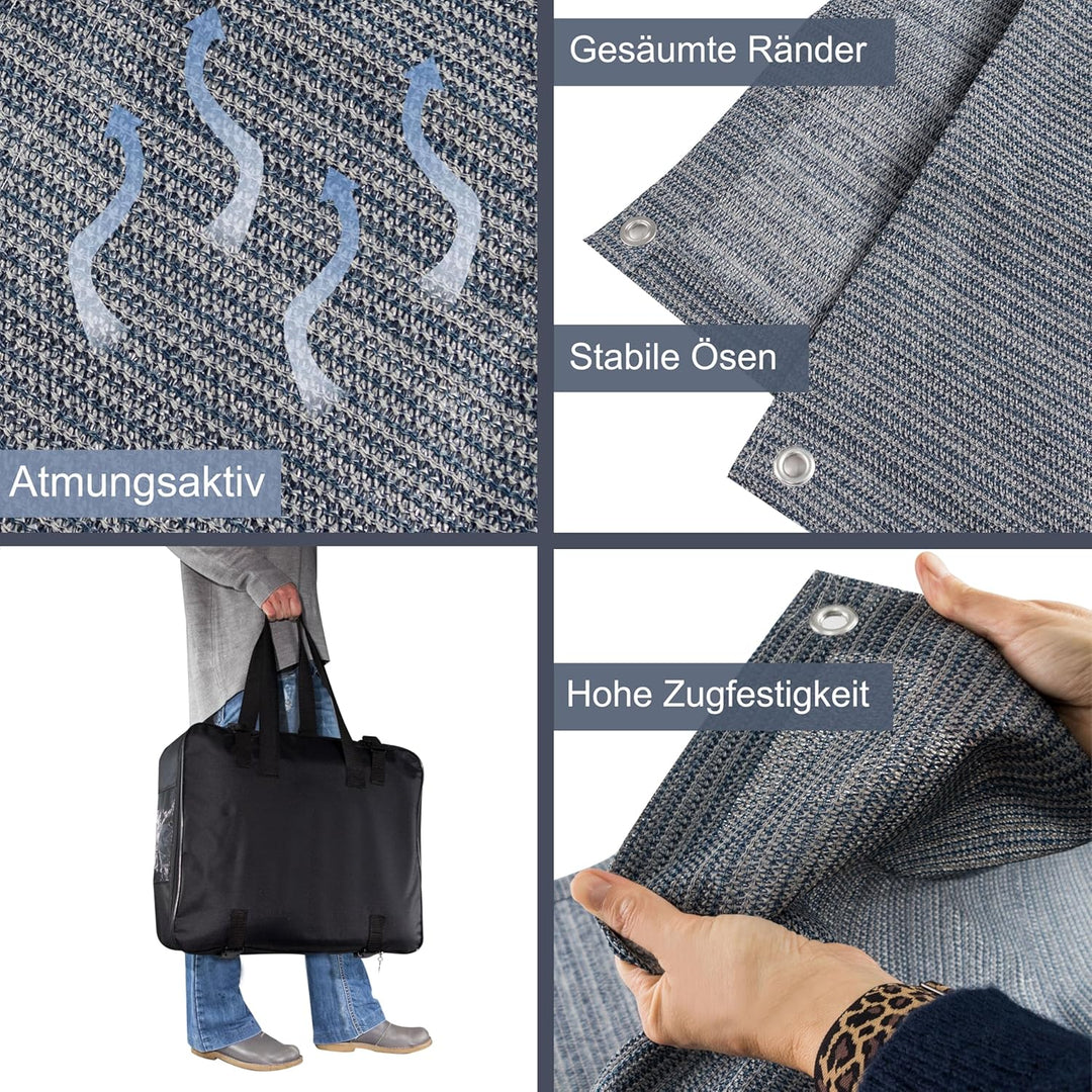 Vorzeltteppich + Heringe + Tasche - GRAU-BLAU - Zeltteppich Zeltunterlage Outdoor Camping Vorzelt Ca