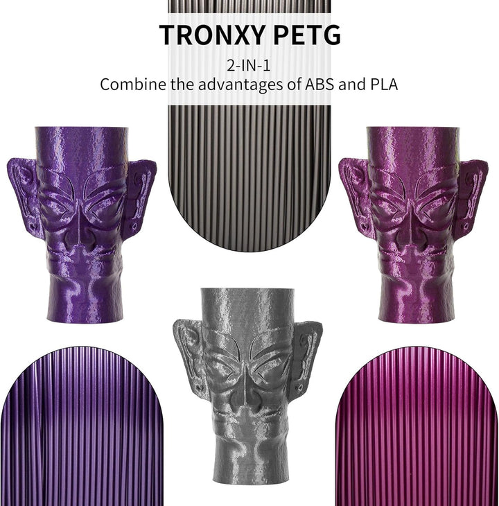 TRONXY PETG Filament 1,75 mm, Metall Hellgrau 3D-Drucker Filament Genauigkeit +/- 0,05 mm, 1 kg Spul