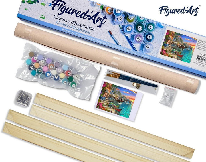 Figured'Art Malen Nach Zahlen Erwachsene Mit Rahmen Kleiner Hafen - Paint by Numbers Basteln DIY Bas
