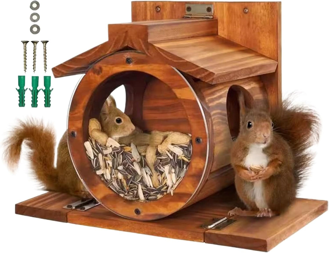 Eichhörnchen Futterstation aus Holz,Eichhörnchen Futterbox Mit Belüftungslöchern | Wetterfeste Futte