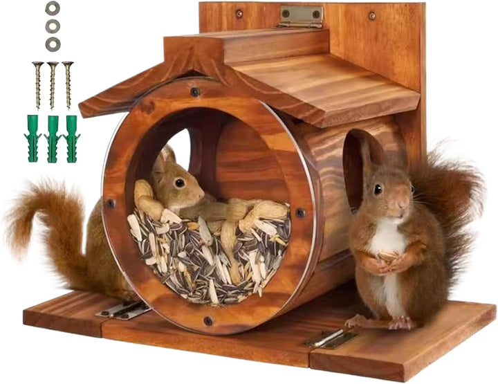 Eichhörnchen Futterstation aus Holz,Eichhörnchen Futterbox Mit Belüftungslöchern | Wetterfeste Futte