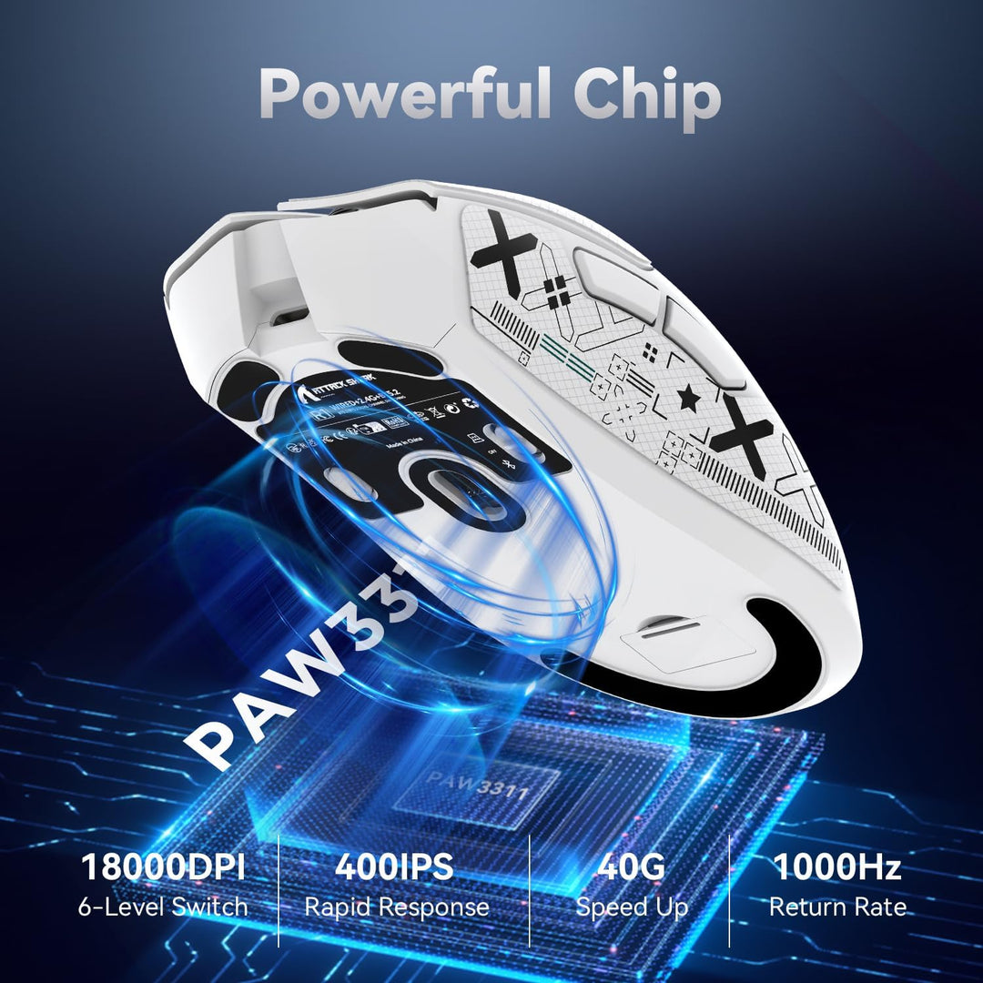 ATTACK SHARK R1 59g Superlight Maus mit Klebeband, PixArt PAW3311 Gaming-Sensor, BT/2,4G kabellose/k