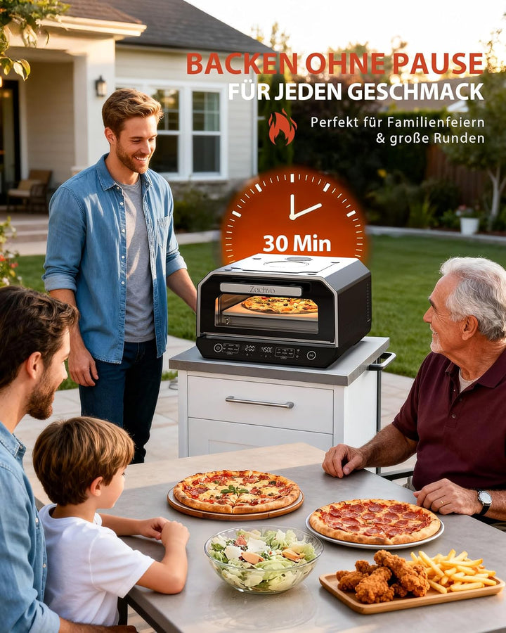 ZACHVO Pizzaofen Elektrisch, bis 450°C für 90-Sekunden-Neapolitanische Pizza, 13 Programme (6 Pizza-