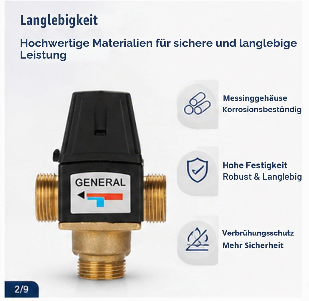 Thermostat Wassermischventil, 3-Wege Aussengewinde DN20 Messing Wassermischventil für Solarwarmwasse