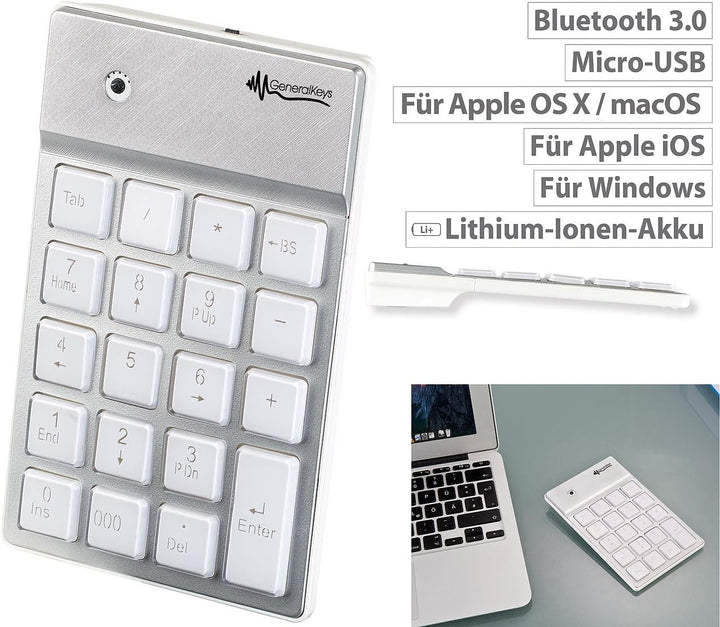 Ziffernblock: Nummernblock mit Bluetooth, 19 beleuchteten Tasten, für Mac, PC & Co. (Keypad, Nummerb