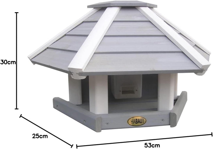 HABAU Vogelhaus Wandhänger aus Holz, grau/weiss - Futterstation mit Aufhängung