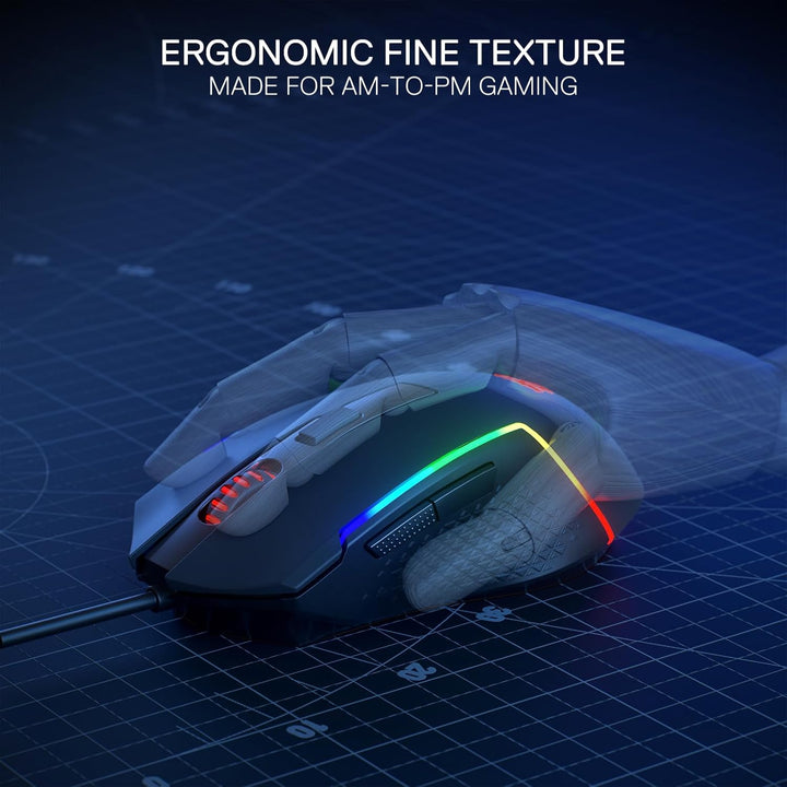 Redragon M616 RGB-Gaming-Maus, kabelgebundene optische Maus mit 10000 DPI, 6 programmierbaren Tasten
