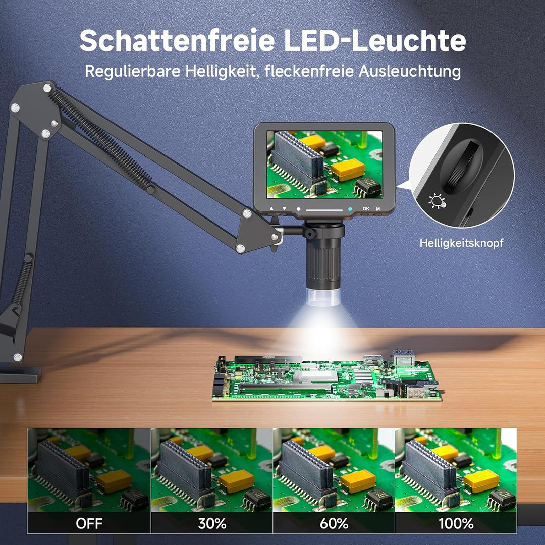 Leipan Digitales Mikroskop mit Flex Arm, 5" HD Display Bildschirm 5 Zoll, 5 Zoll