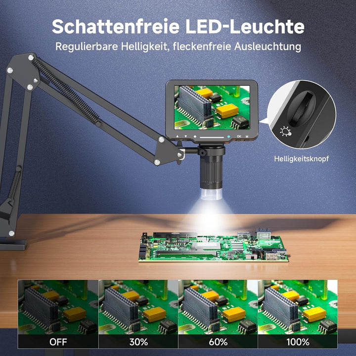 Leipan Digitales Mikroskop mit Flex Arm, 5" HD Display Bildschirm 5 Zoll, 5 Zoll