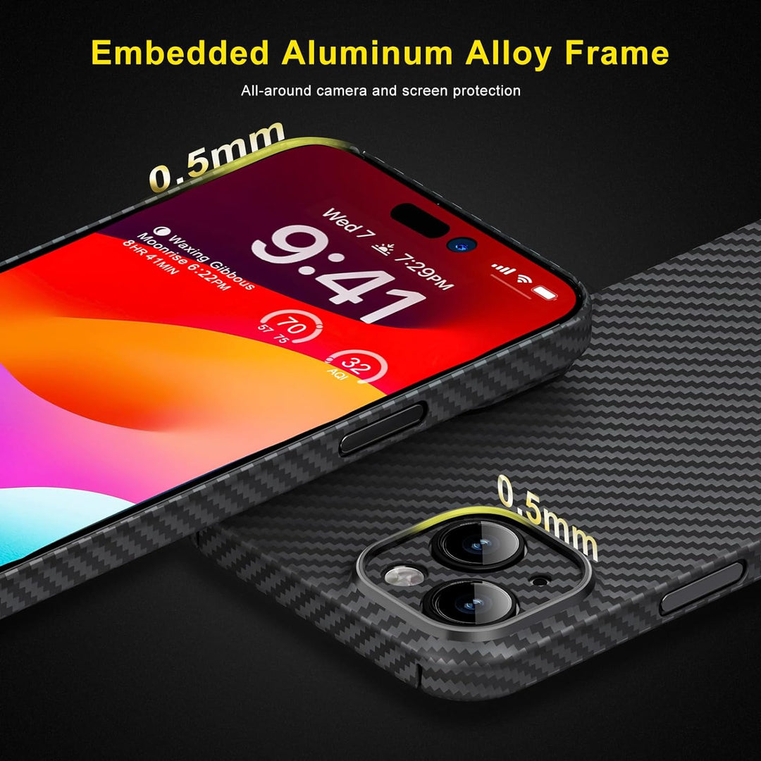 memumi Carbon Hülle für iPhone 15, 0,5 mm Superdünne, Hülle aus echter Aramidfaser [100% Aramidfaser