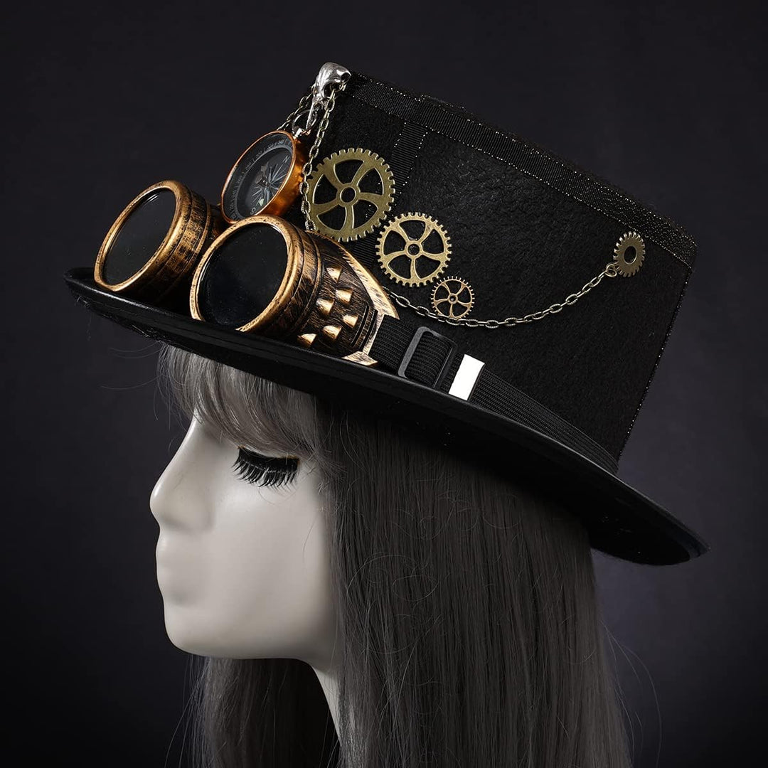 COSDREAMER Steampunk Top Hüte Goggle Gear Hut für Damen und Herren Gr. large, Schwarz Schwarz M, Sch