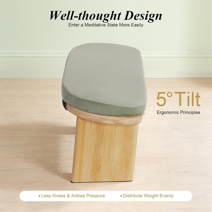 Meditationshocker, Klappbare Meditationsbank aus Bambus, 5° Neigung, Samt-Kissen, ergonomisch, faltb